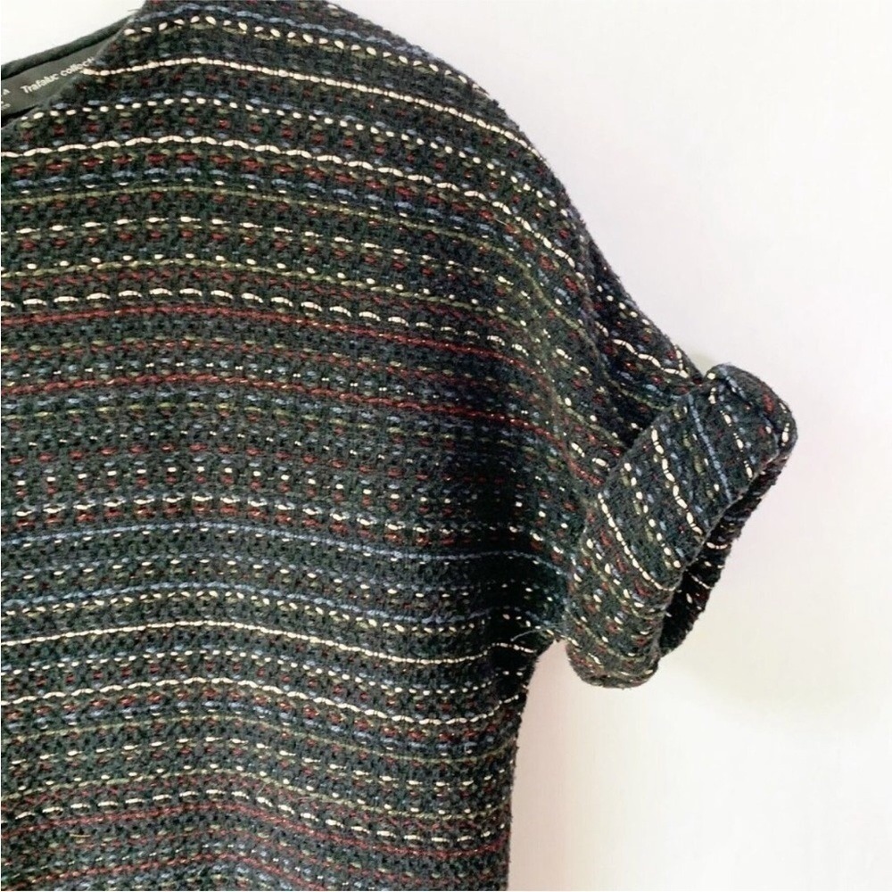 Zara Women's Fray Hem Straight Cut Mini Dress Size Medium Tweed Back Zipper - Picture 6 of 11